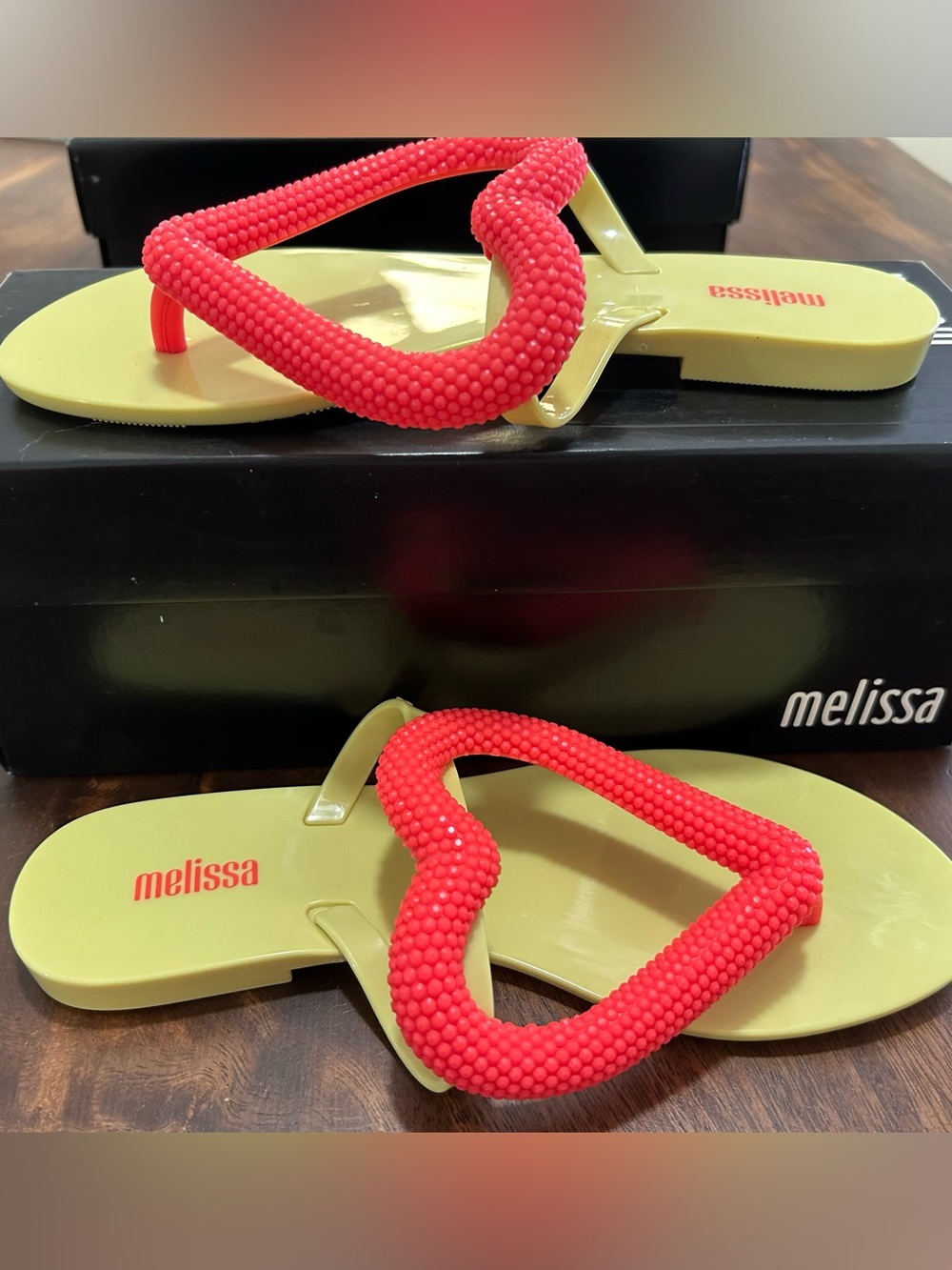 Melissa Women’s Yellow Jelly Sandals with Coral Pink Heart Accent